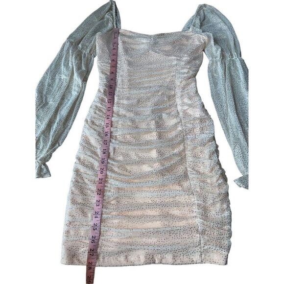 BCBGENERATION Metallic Dot Long Sleeve Ruched Dress in Color Champagne - Picture 12 of 14